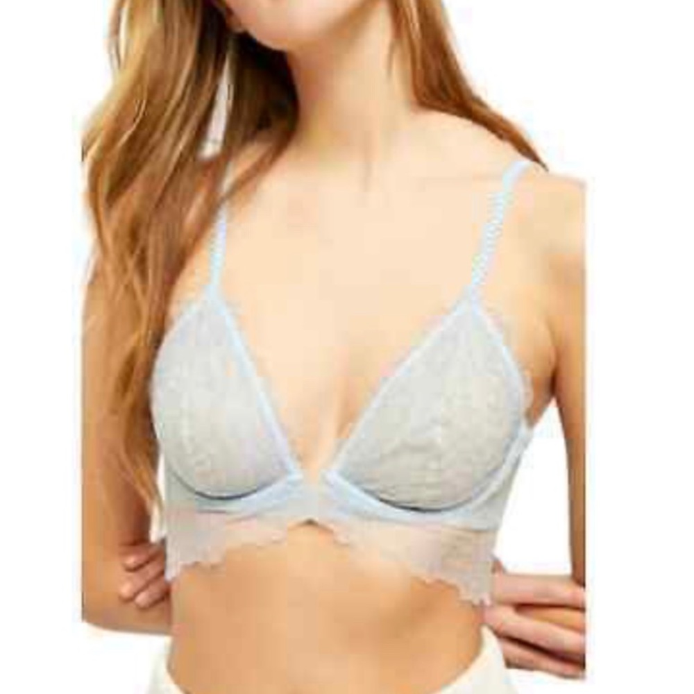 36B NWT $48 Free People Lucia Underwire Bra Blue Longline Lace Semi Sheer - Picture 4 of 11
